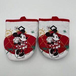 Disney Minnie Mouse oversized Oven Mitts Potholders White Red Christmas Kitchen